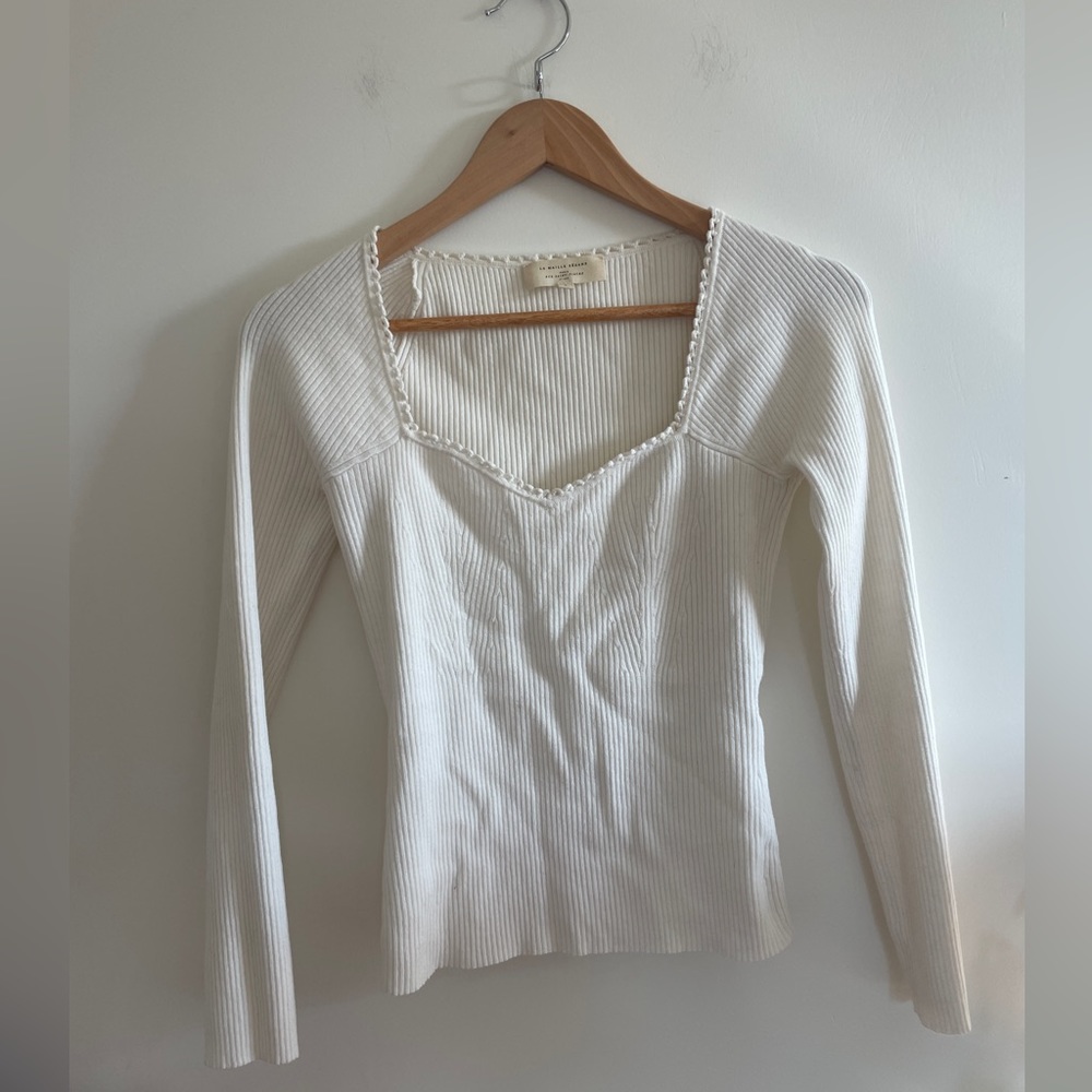 Sezane Cream Ribbed Sweater